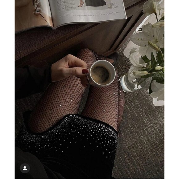 ZARA Velvet Black Jewel Rhinestone Mini Skirt Size XS - Picture 5 of 11